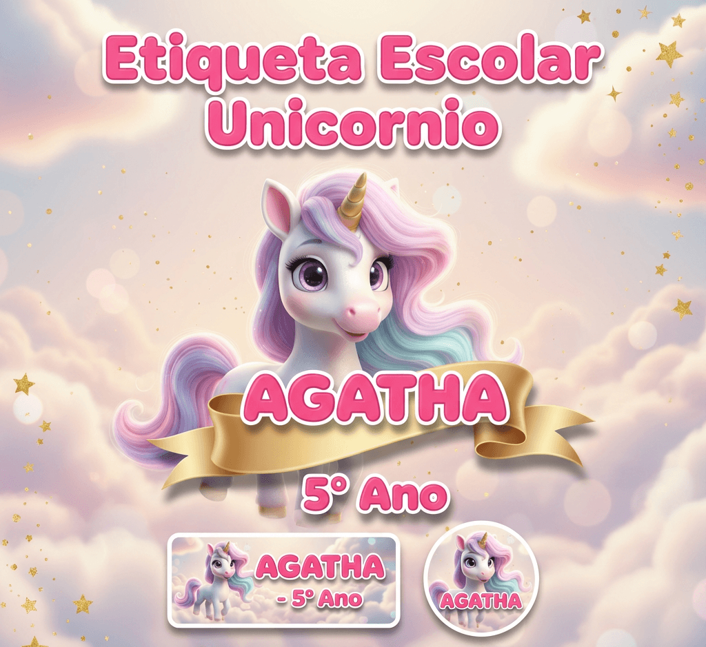 Arte Digital - Etiqueta Escolar Unicornio